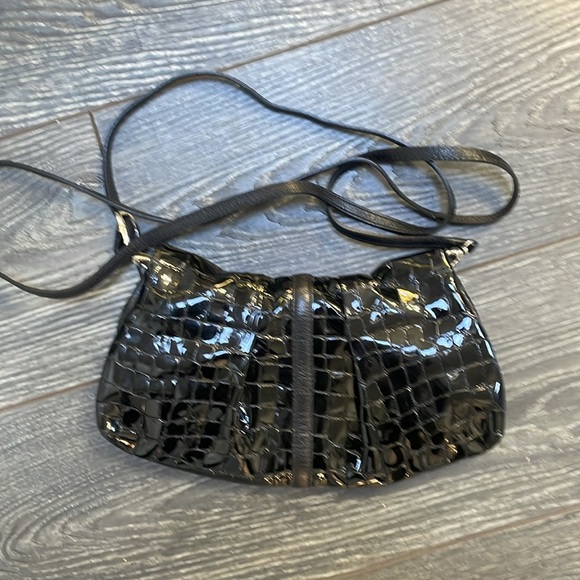 Vintage Brighton Nolita Black Patent Croc Crossbody Wristlet Clutch - Picture 4 of 5